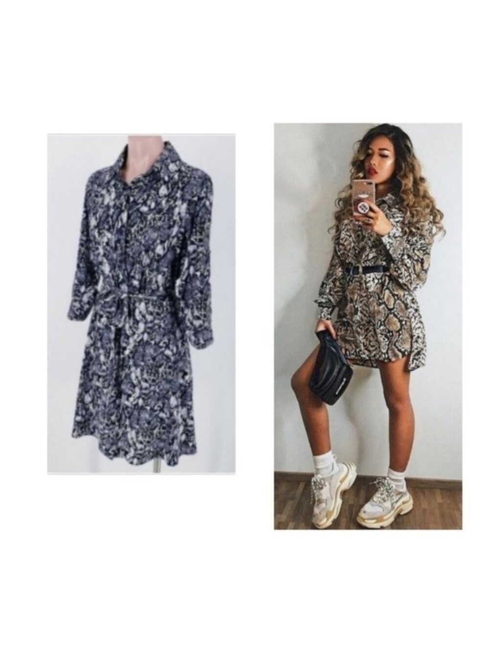 Snakeprint Shirt Dress Grey Black White Business Casual